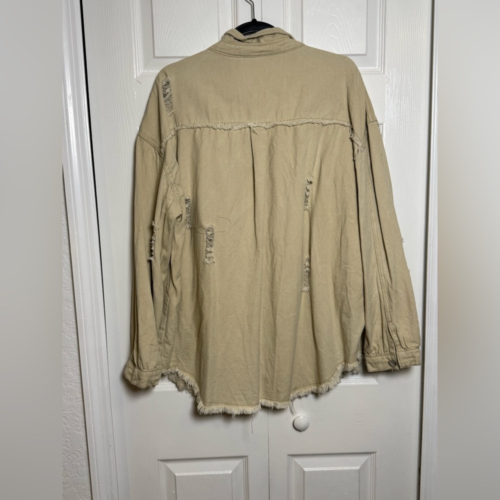Distressed Tan Denim Jacket - Picture 10 of 11